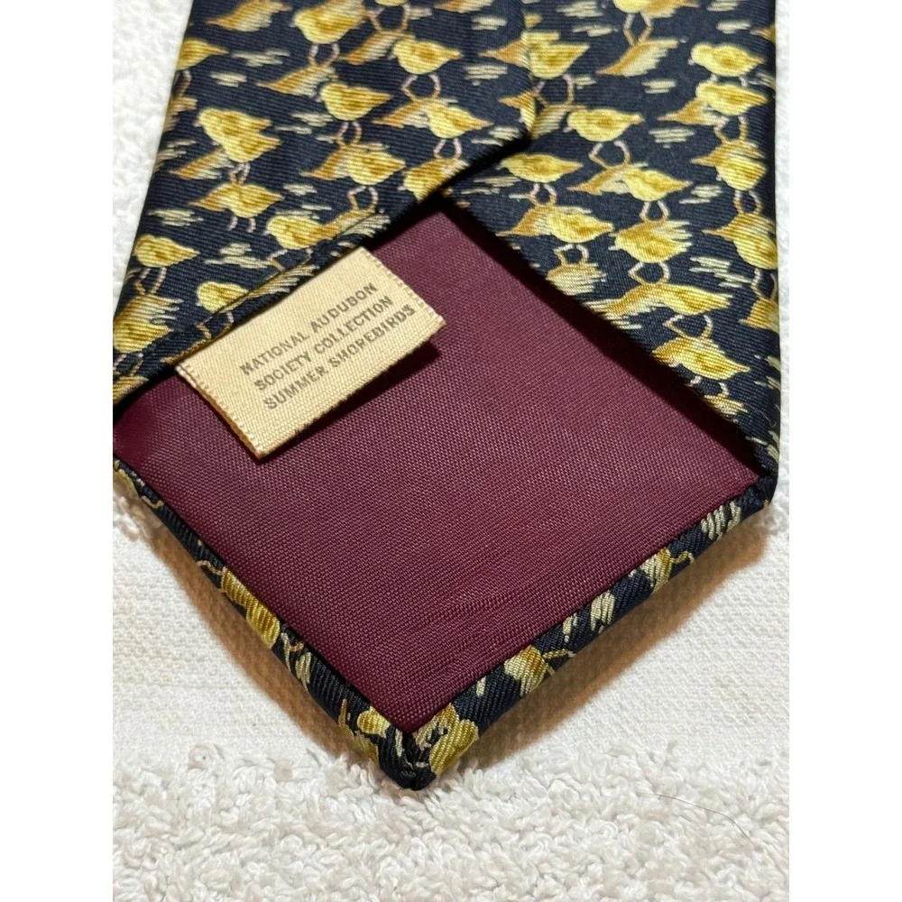 Schreter National Audubon Society Silk Tie Summer Shorebirds Navy Gold Italy USA